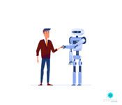 Man shaking hand with robot